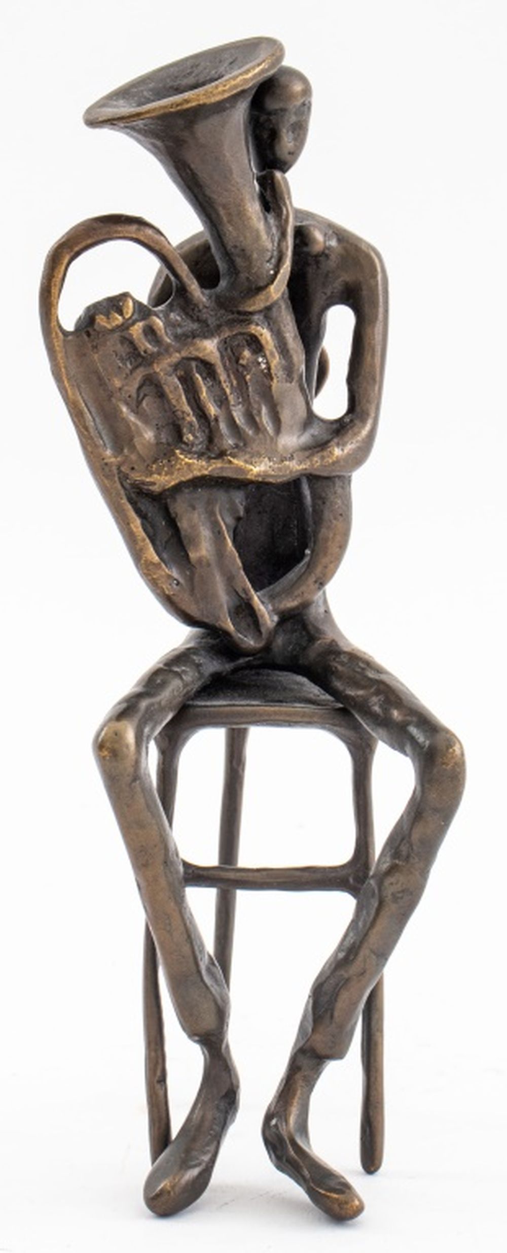 Appraisal: ILLEGIBLY SIGNED MODERNIST TUBA PLAYER SCULPTURE Modernist bronzed metal sculpture