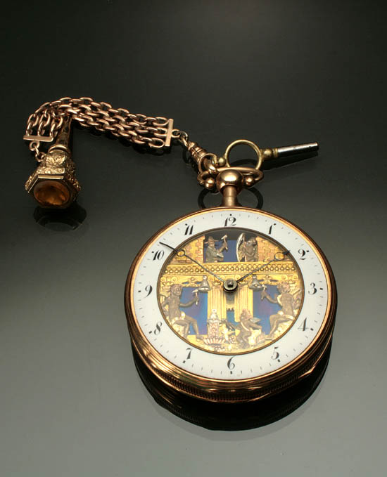 Appraisal: Gentleman's -Karat Yellow-Gold Automata Quarter-Repeating Open Face Pocket Watch Swiss