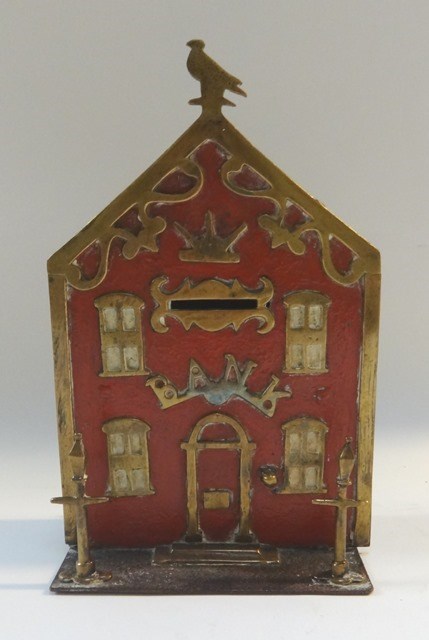 Appraisal: An early Victorian brass mounted 'BANK' money box modelled as