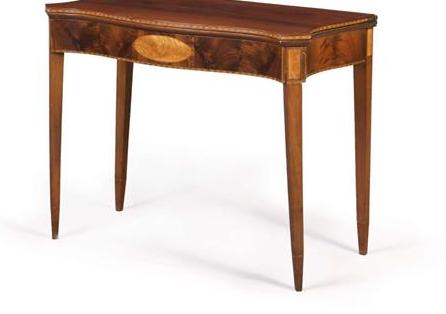 Appraisal: MASSACHUSETTS HEPPLEWHITE INLAID MAHOGANY SERPENTINE CARD TABLE WITH CANTED CORNERS