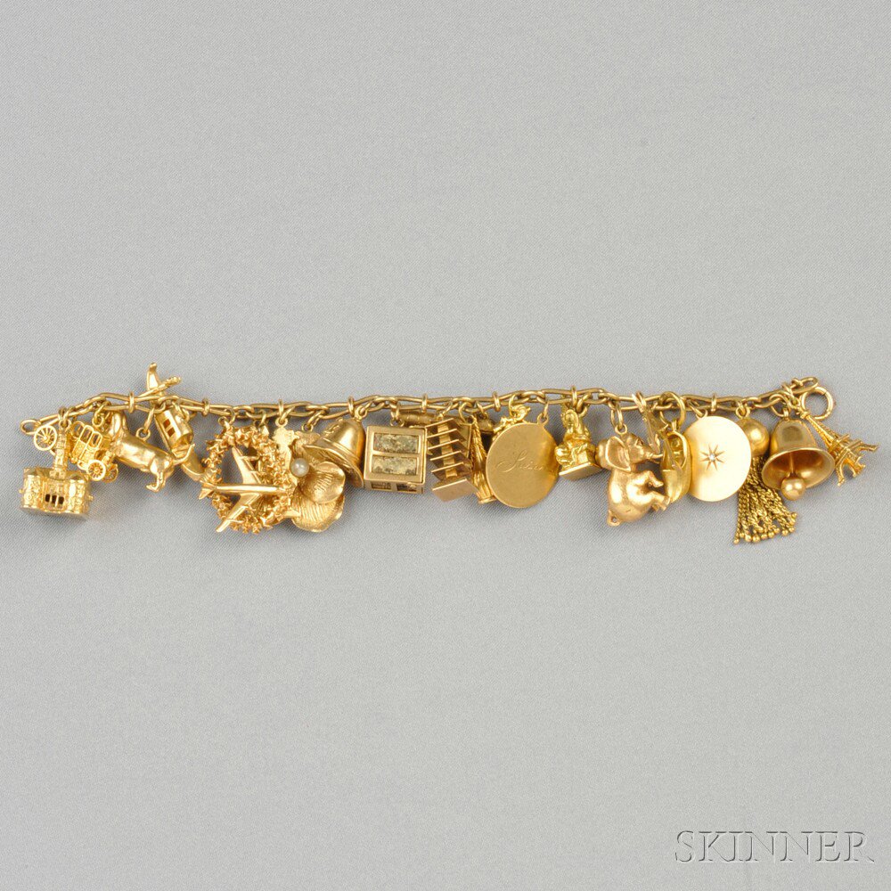 Appraisal: Gold Charm Bracelet composed of twenty-three kt kt and kt