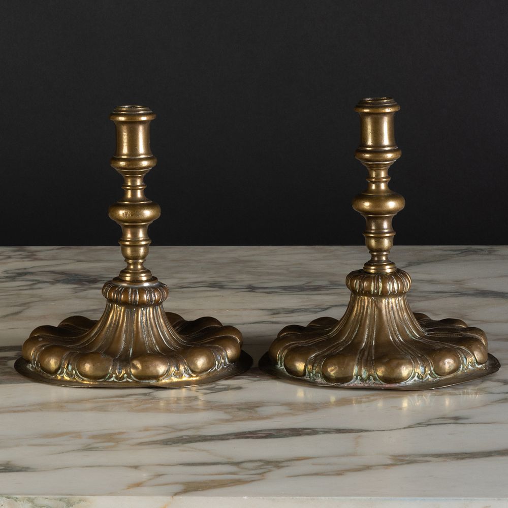 Appraisal: Pair of North European Baroque Repouss Brass Candlesticks Each with