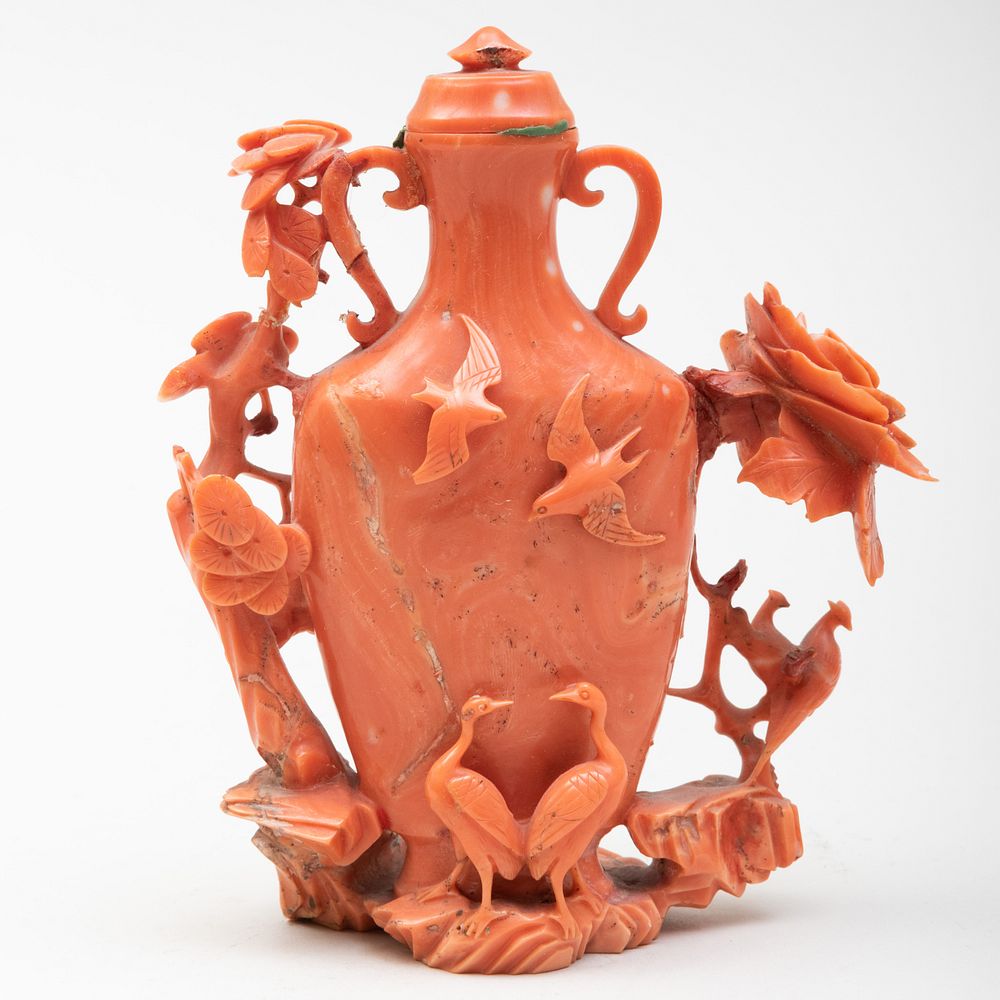 Appraisal: Chinese Coral Vase and Cover in high Property from the