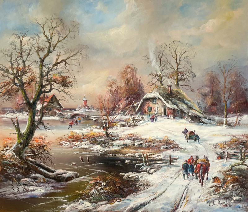 Appraisal: Albrecht BrinkmannGerman b Winter Skating Sceneoil on canvas unstretched x