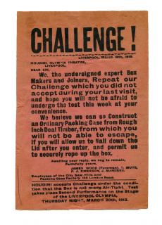 Appraisal: Houdini Harry Houdini Packing Case Escape Challenge Liverpool Olympia Theatre