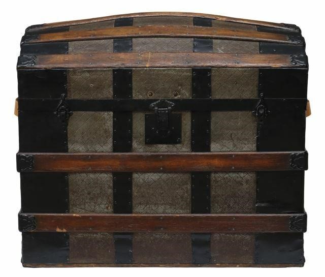 Appraisal: American 'Fancy Metal' oak bound dome-top trunk early th c