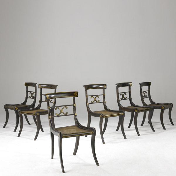 Appraisal: SIX ENGLISH REGENCY CHAIRS With caned seat chairs and original