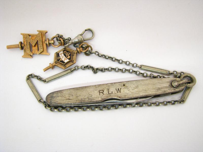 Appraisal: Silver Monogrammed RLW Pocket Knife Fraternal Pins including Ohio State