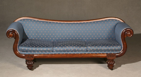 Appraisal: William IV Mahogany Sofa Circa Having shell brocade French blue