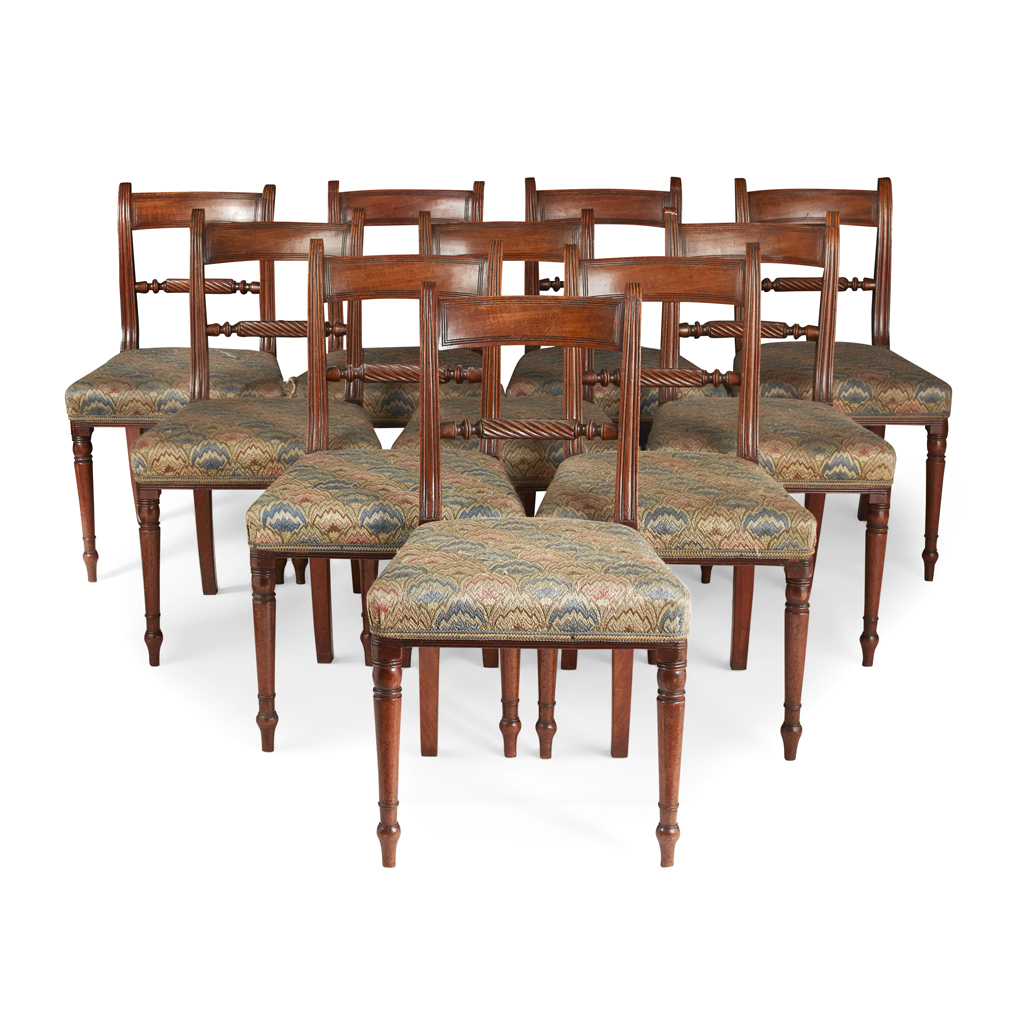 Appraisal: SET OF TWELVE REGENCY MAHOGANY DINING CHAIRS CIRCA comprising ten