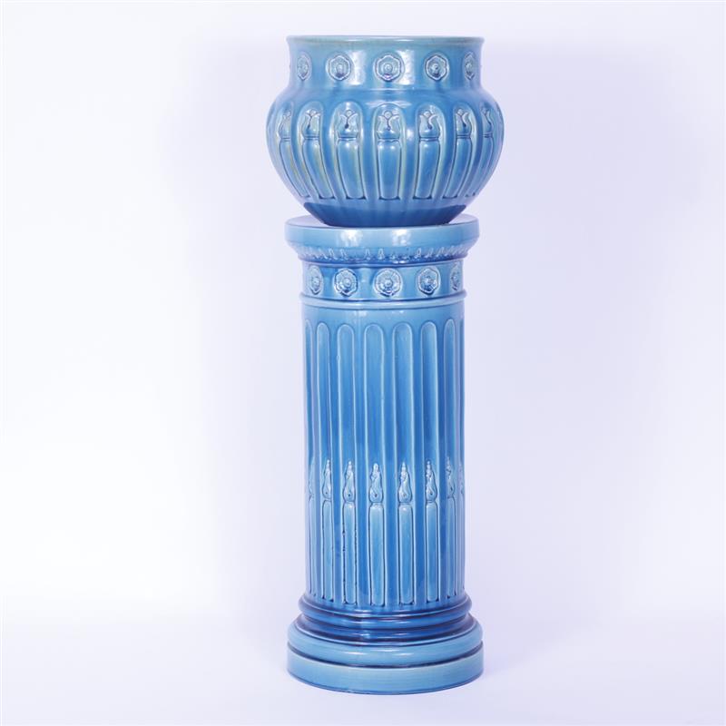 Appraisal: Bretby English art pottery jardiniere and pedestal with carved patterning