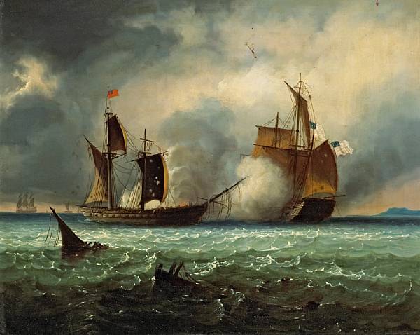 Appraisal: Attributed to Ferdinand Perrot French - An American corvette victorious