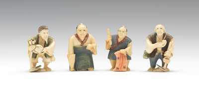 Appraisal: Four Carved Ivory Netsuke Beautifully carved and adorned with polychrome