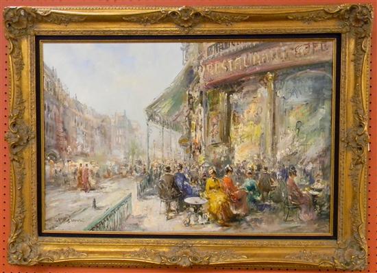 Appraisal: Mario Passoni Italian b oil on canvas Paris sidewalk scene