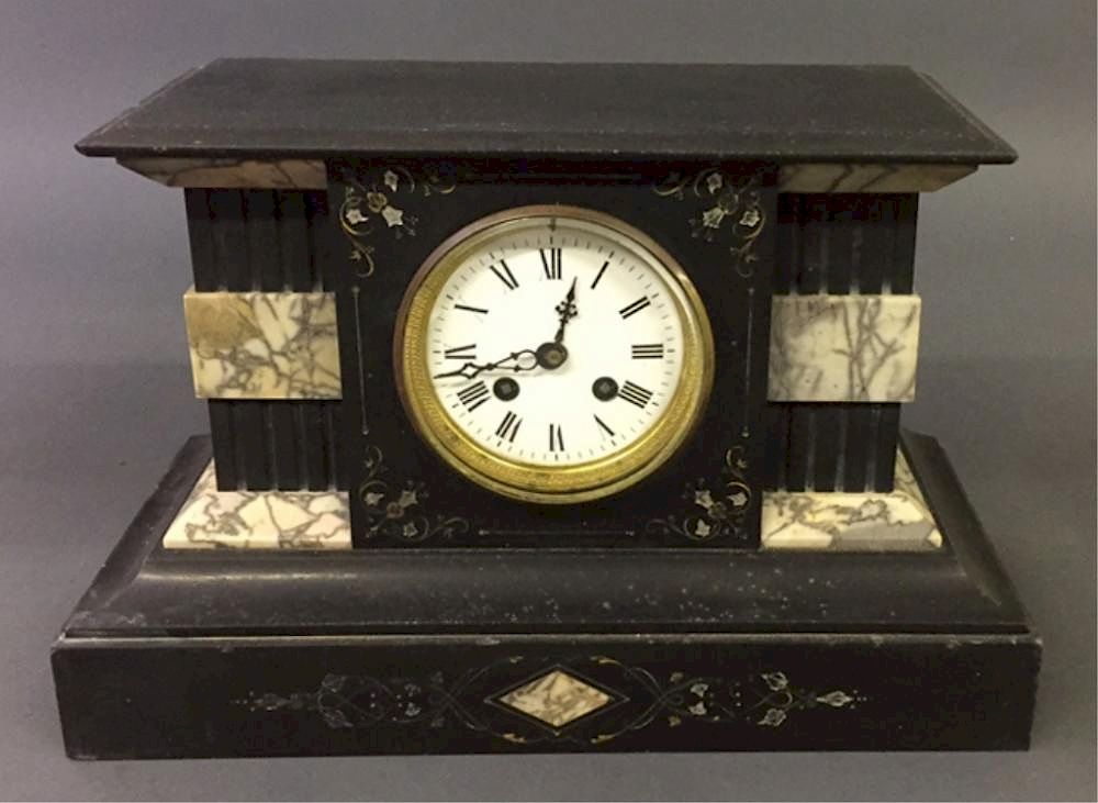 Appraisal: Slate and Marble Shelf Clock Slate and marble shelf clock