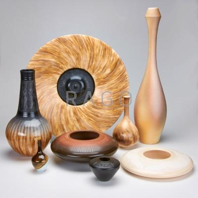 Appraisal: DAVID GREENBAUM Eight studio pottery pieces four vases three bowls