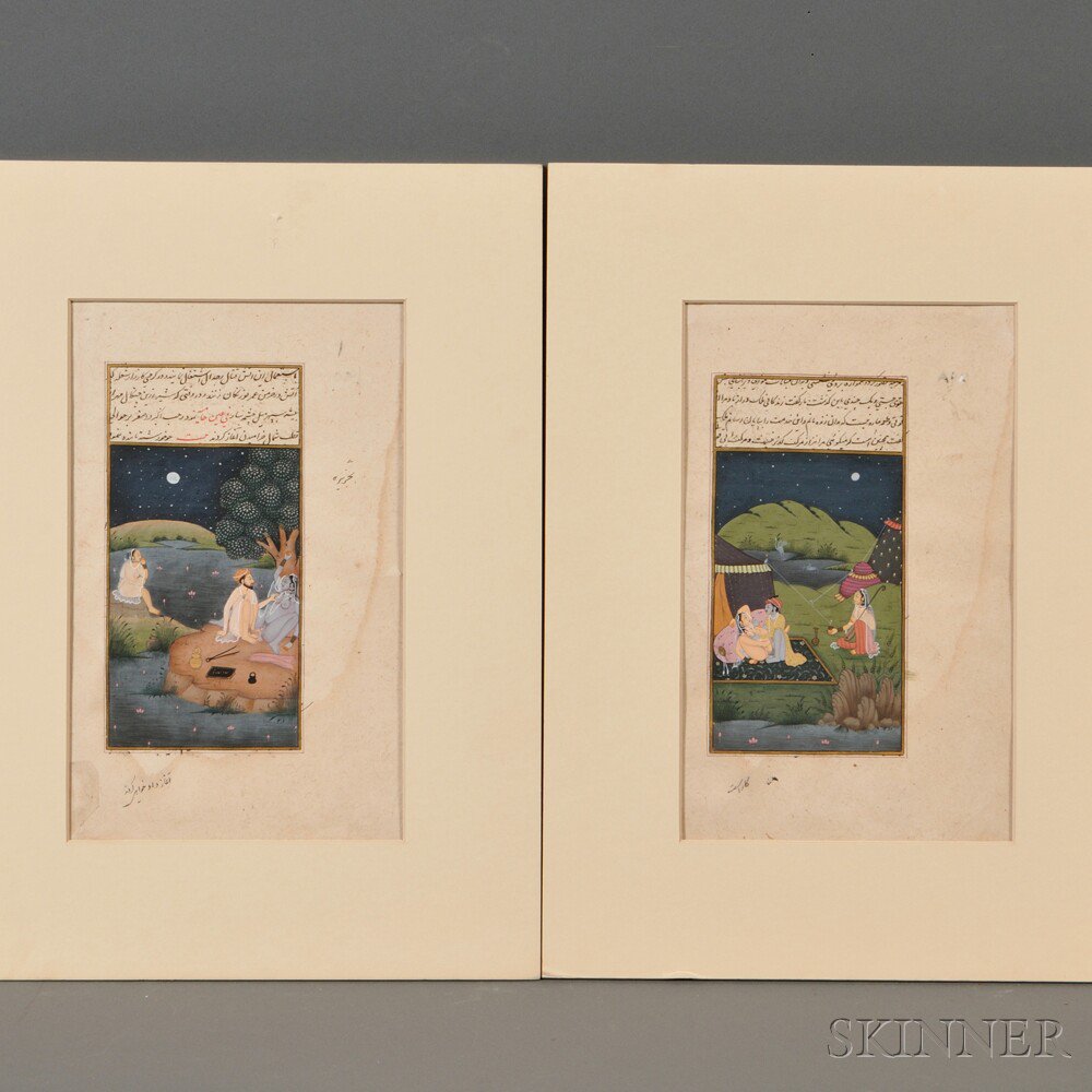 Appraisal: Two Miniature Paintings India both depicting erotic night scenes with