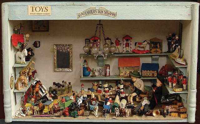 Appraisal: Diorama St Nicholas Toy Shop German cloth child and other