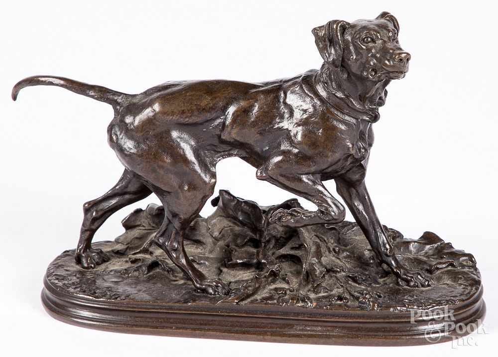 Appraisal: Patinated bronze dog after P J Mene Patinated bronze dog