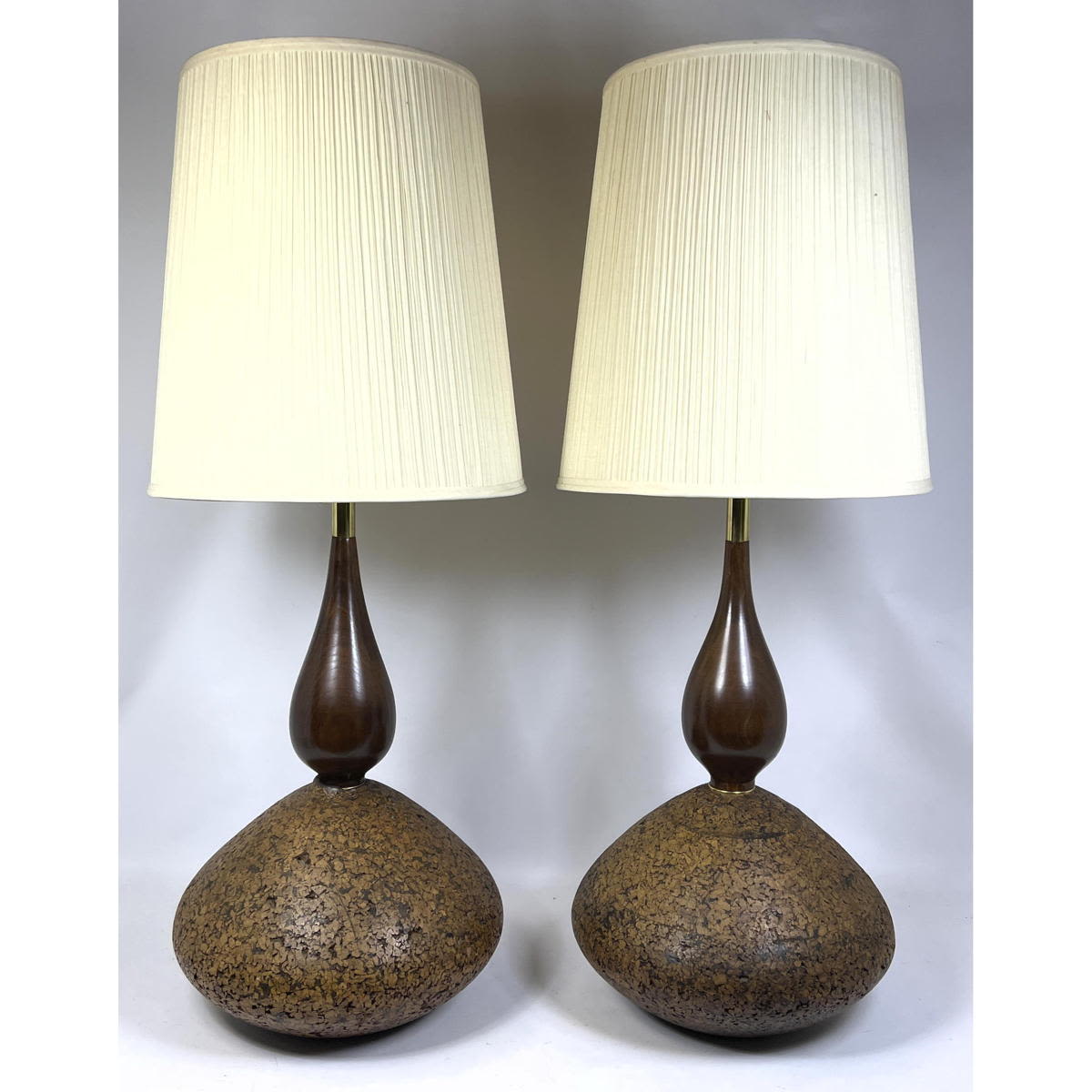 Appraisal: Pr Modernist Cork and Wood Table Lamps Dimensions H inches