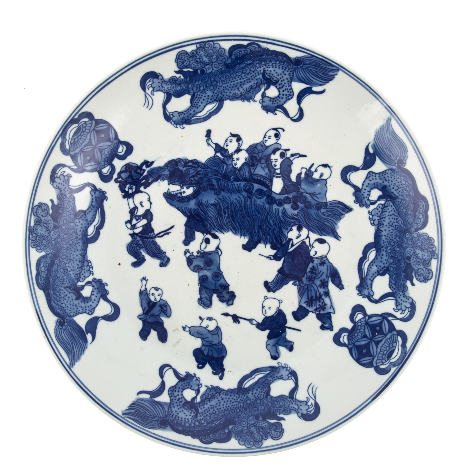 Appraisal: CHINESE BLUE WHITE CHARGER Kang Xi style charger with children