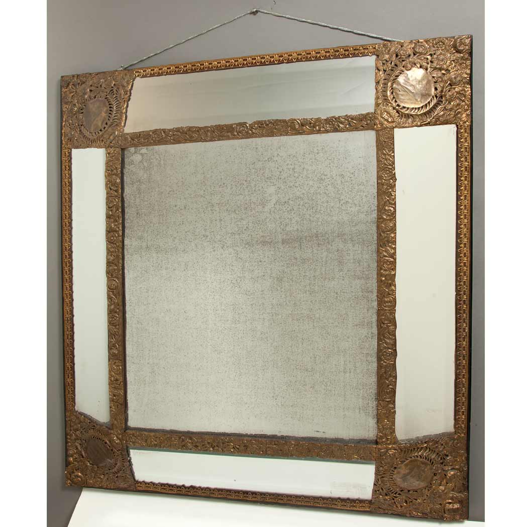 Appraisal: Italian Baroque Style Embossed and Hammered Mirror Framed Mirror Of