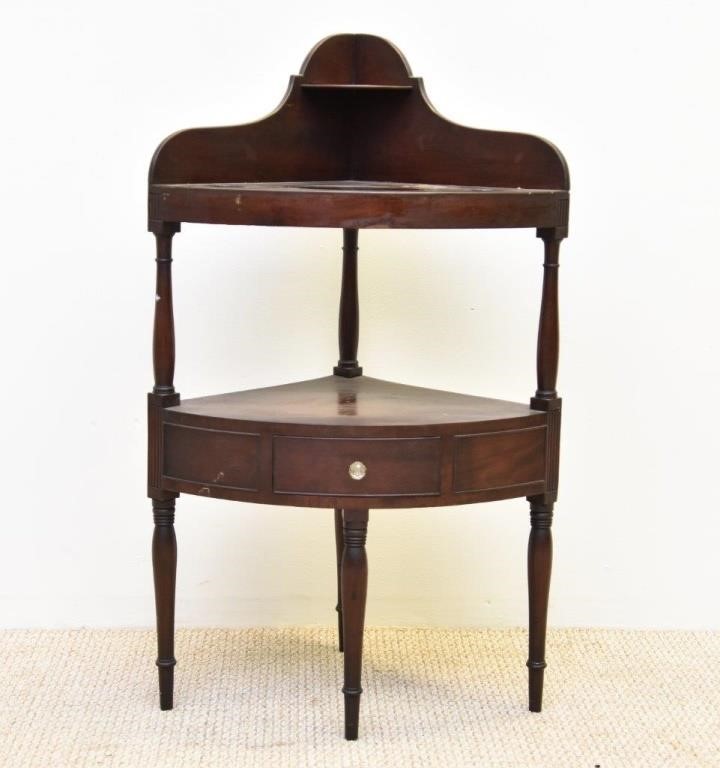 Appraisal: English Sheraton mahogany corner wash stand circa h x w