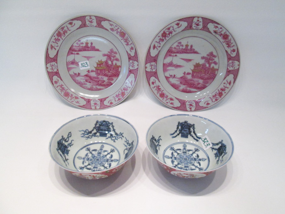 Appraisal: CHINESE PORCELAIN PLATE AND BOWL SETS four pieces pair plates