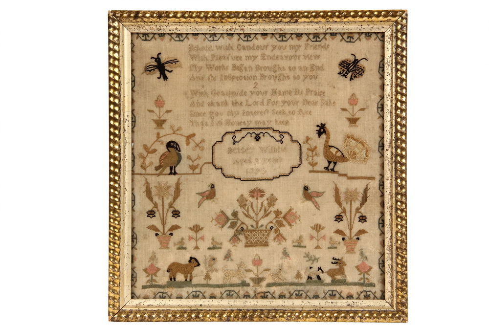 Appraisal: TH C SAMPLER - Poetry and Menagerie Sampler in silk