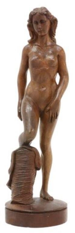 Appraisal: Carved wood sculpture Female Nude signed Yepez approx h diam