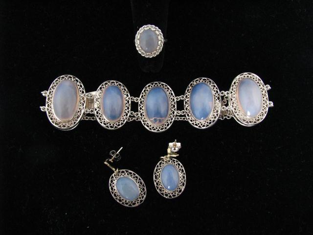 Appraisal: K WG Moonstone Filigree Ring Earrings and including sterling silver