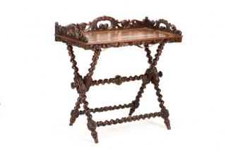 Appraisal: French Carved Oak Barley Twist Tray on Stand French early