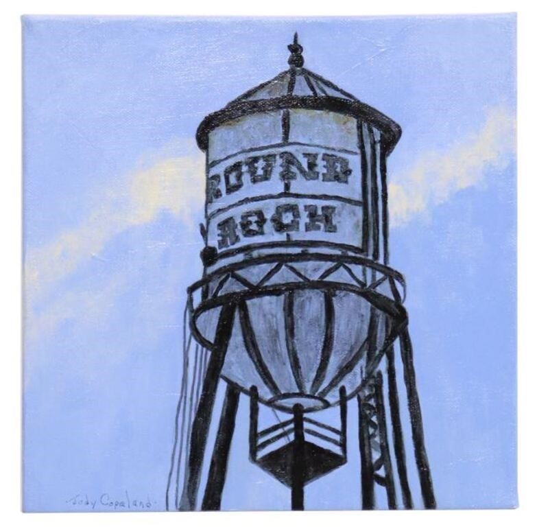 Appraisal: Unframed acrylic on canvas painting Water Tower signed lower left