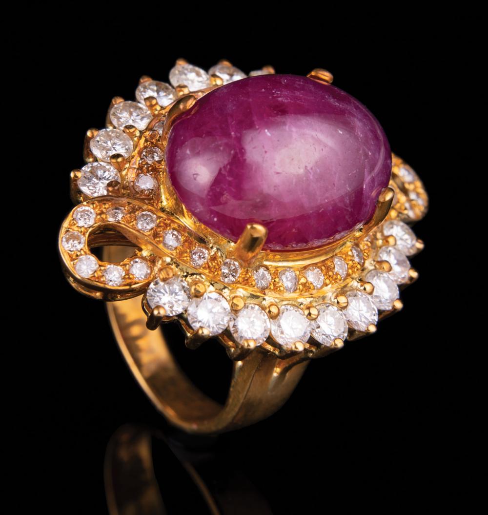 Appraisal: kt Yellow Gold Cabochon Ruby and Diamond Cluster Ring set