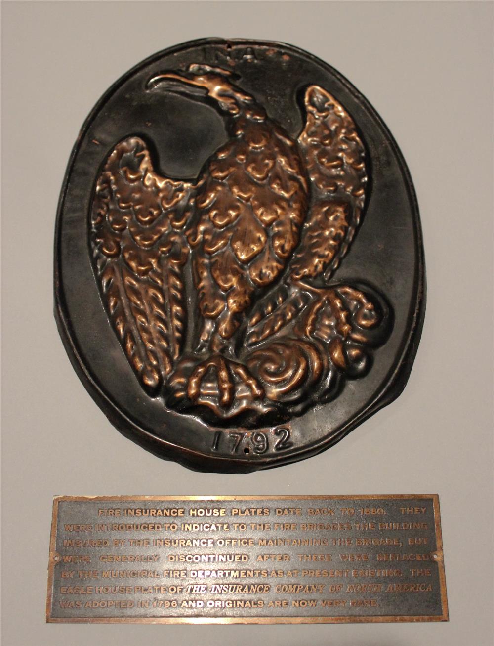 Appraisal: INA FIRE INSURANCE BEATEN COPPER EAGLE HOUSE PLAQUE DATED from