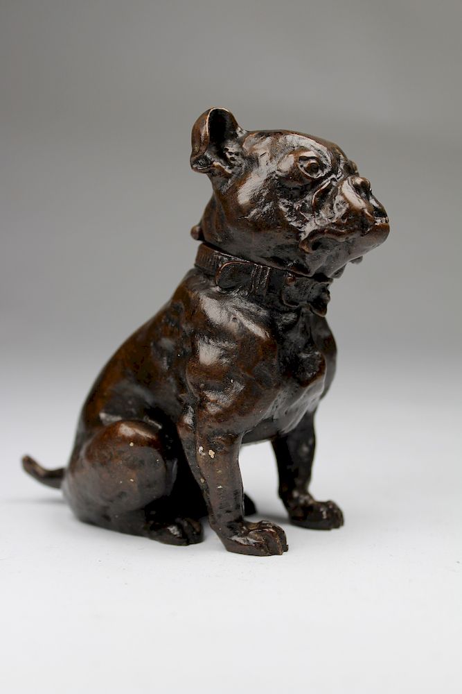 Appraisal: Bronze Figural Bulldog Inkwell Signed Bronze Figural Bulldog Inkwell Signed