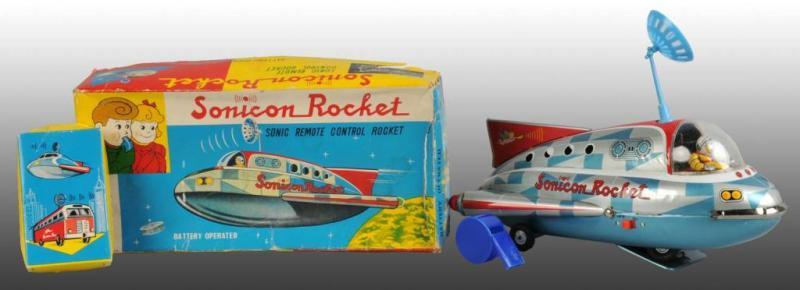 Appraisal: Semicon Battery-Operated Rocket Toy Description Japanese Made by Masudaya Checkered