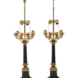 Appraisal: A Pair of Empire Style Four-Light Candelabra Mounted as Lamps