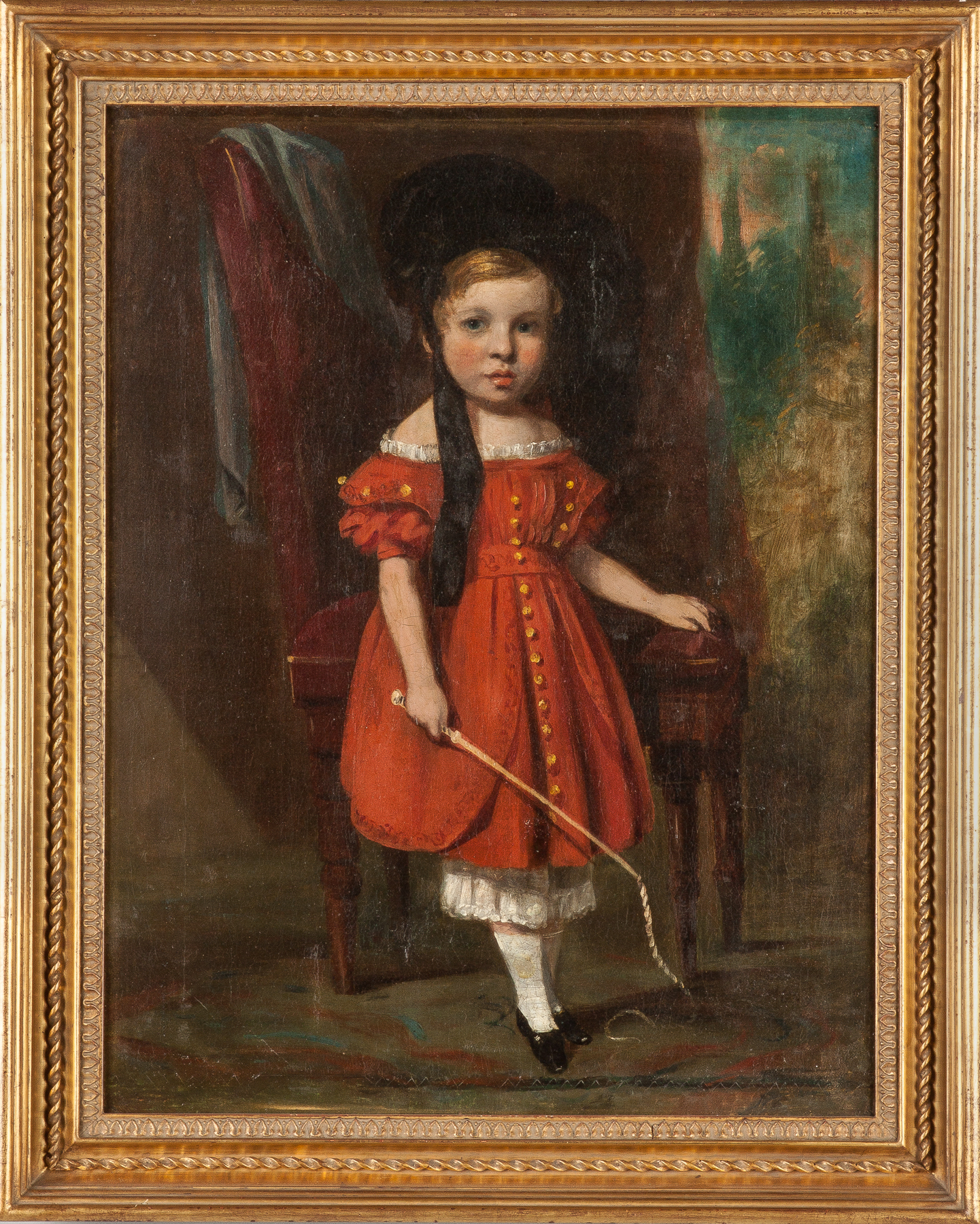 Appraisal: Portrait of a Boy in Red Dress with Whip th