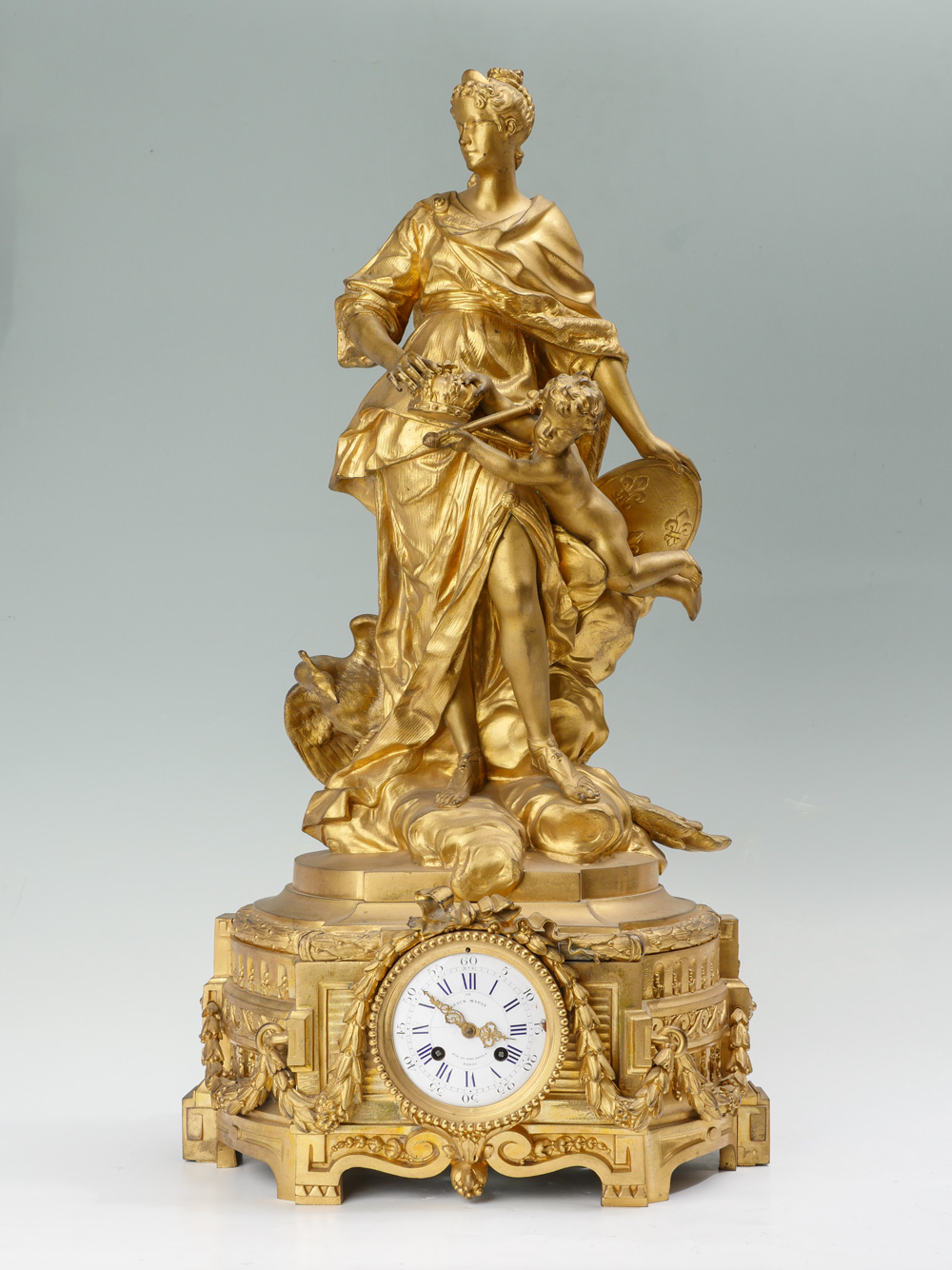 Appraisal: GILT BRONZE GRAUX MARLEY WOMAN AND CHILD CLOCK French Graux