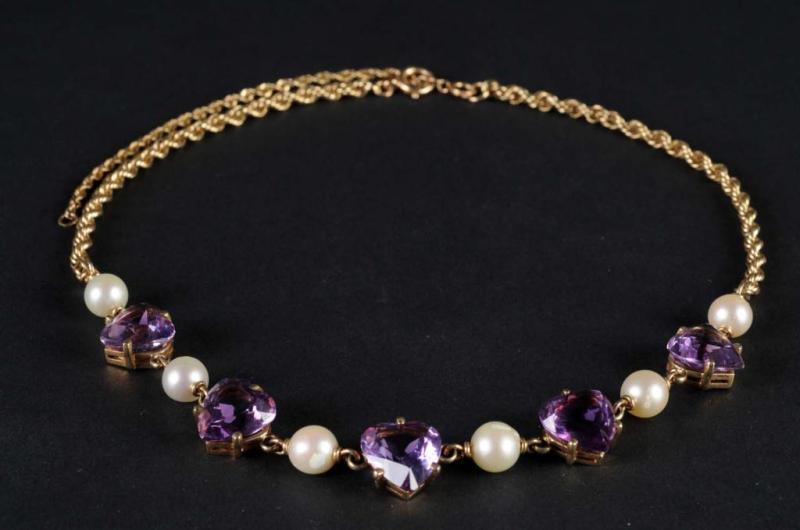 Appraisal: K Gold Pearl Amethyst Heart Necklace Condition Excellent Size long