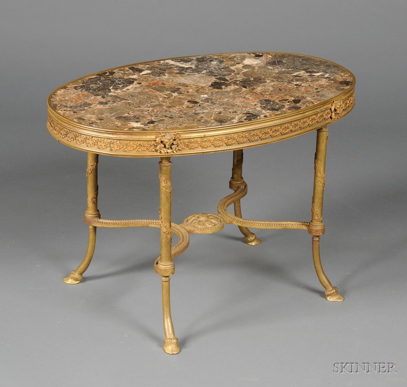 Appraisal: Louis XVI Style Gilt Bronze and Marble-top Oval Low Table