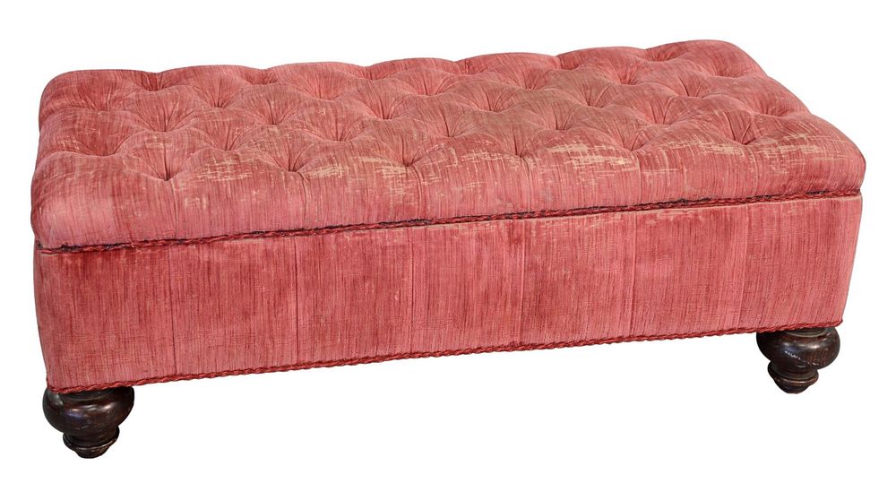 Appraisal: Custom Upholstered Ottoman having tufted lift top height inches top