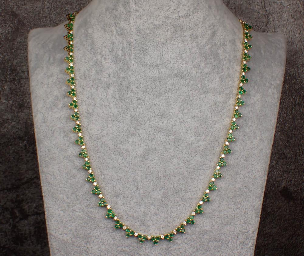 Appraisal: EMERALD DIAMOND AND FOURTEEN KARAT GOLD NECKLACE The yellow gold