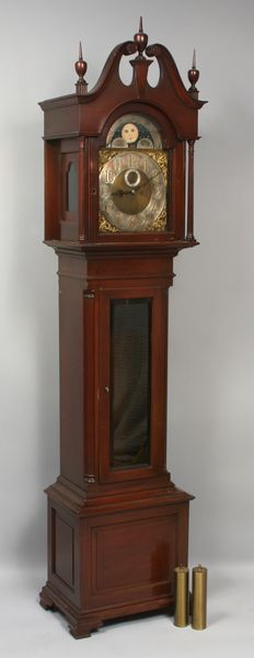 Appraisal: Exceptional solid mahogany grandfather clock having painted moon face dial