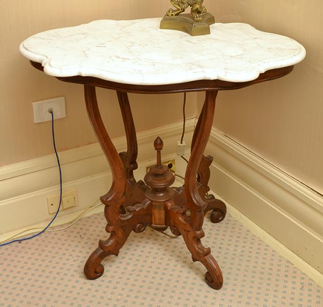 Appraisal: SHAPED MARBLE TOPPED OCCASSIONAL TABLE ON A BIRDCAGE BASE X