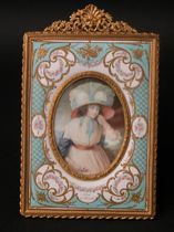 Appraisal: A Matching Hand-Painted Ivory Portrait with Porcelain Frame C Mid