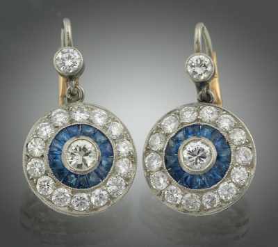 Appraisal: A Pair of Platinum Diamond and Sapphire Earrings Platinum and