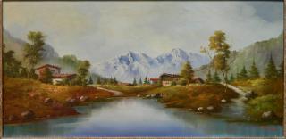 Appraisal: Mancini oil Mancini- Mountainous Landscape- oil on canvas signed Mancini