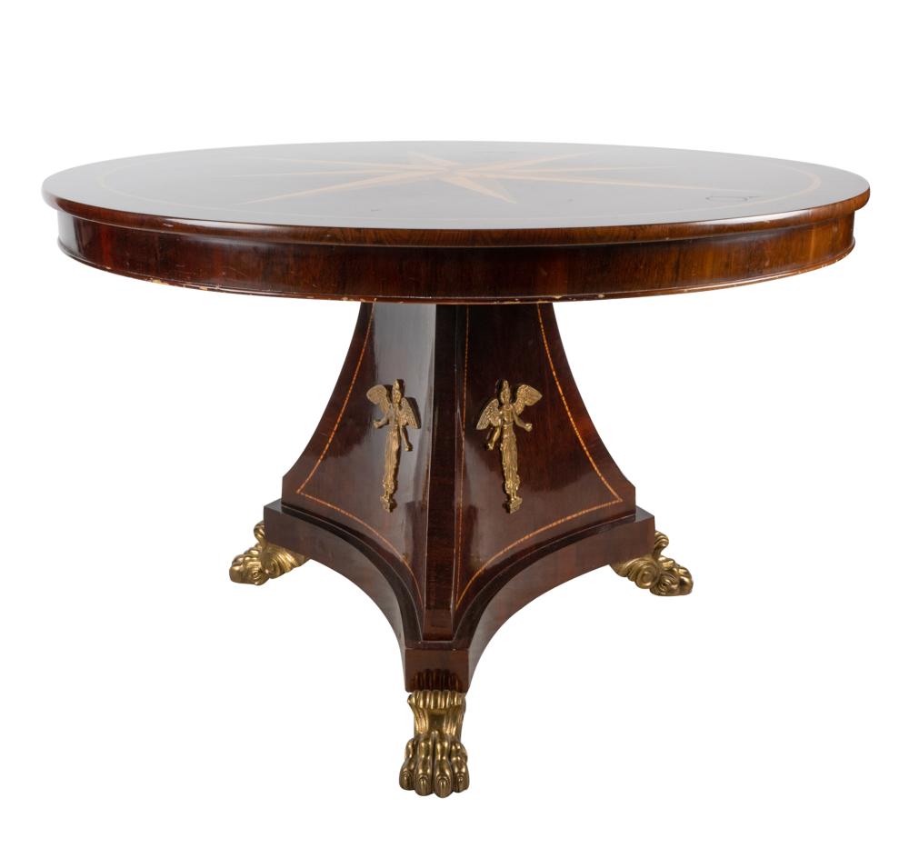 Appraisal: EMPIRE-STYLE CENTER TABLEwith brass mounts Condition chipped losses to veneer